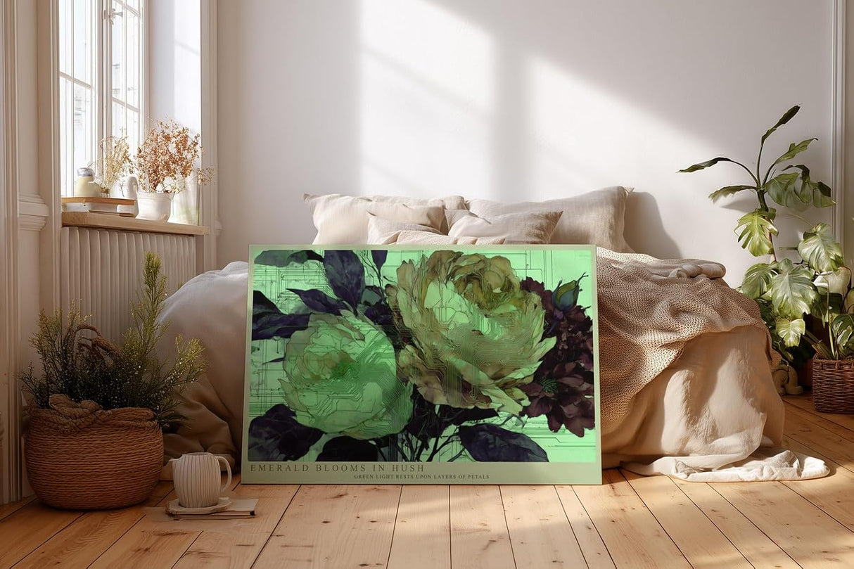 Paul Sinus Wandbild 120x80cm Blumen abstrakt gruene florale Kunst moderne Illustration Wanddekoration Wohnzimmer Schlafzimmer