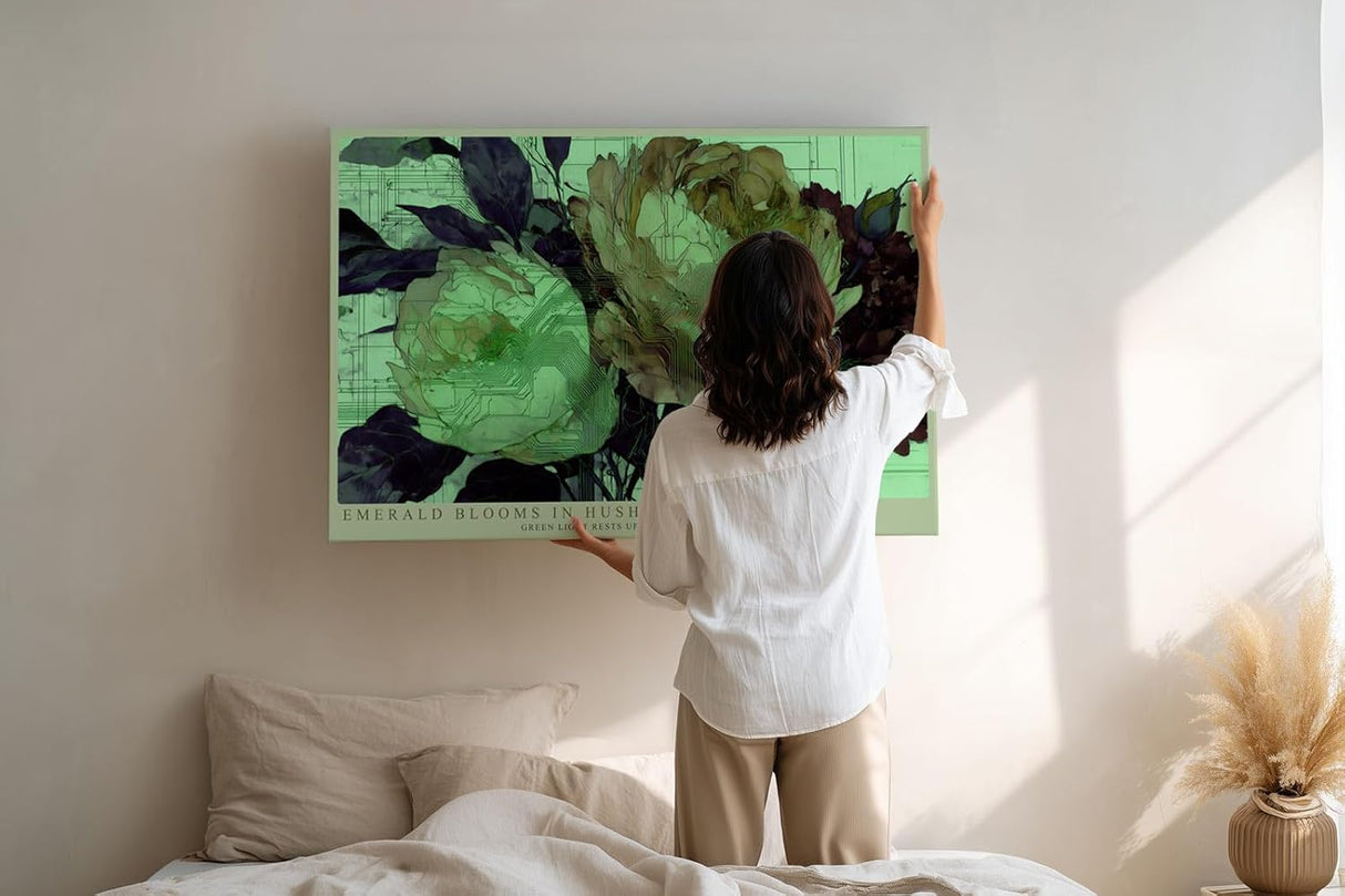Paul Sinus Wandbild 120x80cm Blumen abstrakt gruene florale Kunst moderne Illustration Wanddekoration Wohnzimmer Schlafzimmer