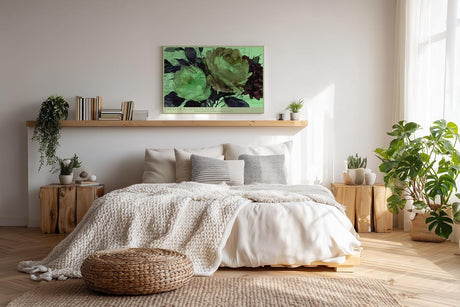 Paul Sinus Wandbild 120x80cm Blumen abstrakt gruene florale Kunst moderne Illustration Wanddekoration Wohnzimmer Schlafzimmer