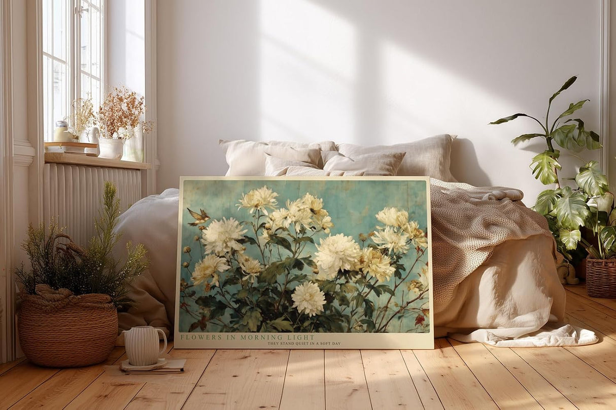Paul Sinus Wandbild 120x80cm Blumen Im Morgenlicht Florale Kunst LeinWandbild 120x80cm Elegante Natur Wanddekoration