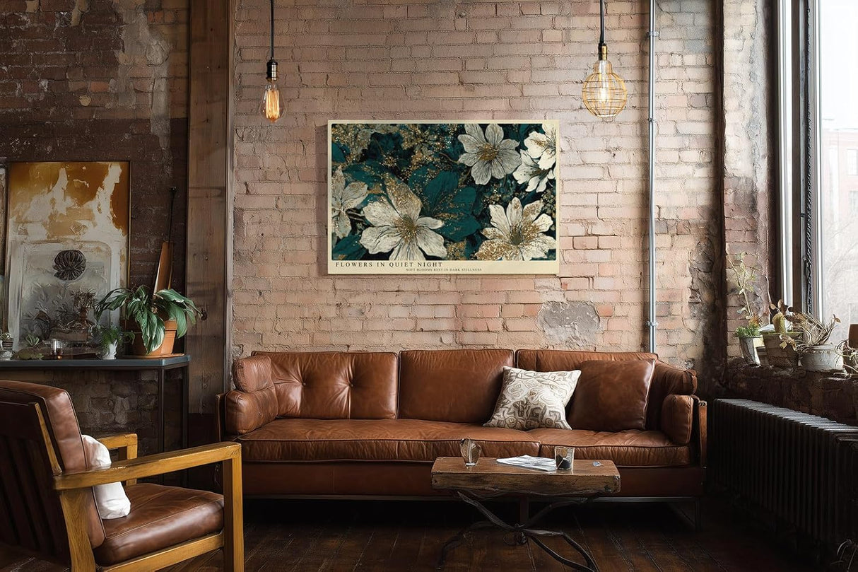 Paul Sinus Wandbild 120x80cm Blumen In Dunkler Eleganz Florale Kunst LeinWandbild 120x80cm Botanische Wanddekoration