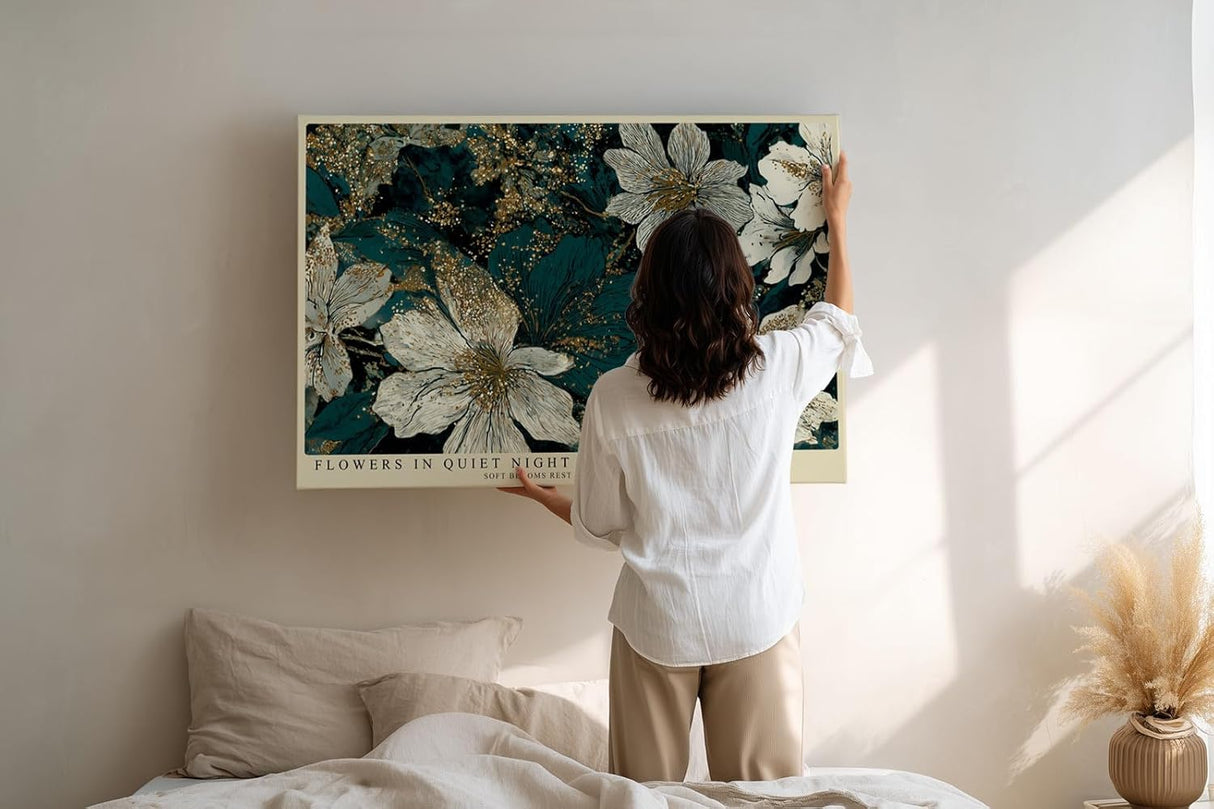 Paul Sinus Wandbild 120x80cm Blumen In Dunkler Eleganz Florale Kunst LeinWandbild 120x80cm Botanische Wanddekoration