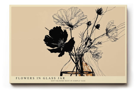 Paul Sinus Wandbild 120x80cm Blumen in Vase minimalistische Linien Illustration beige schwarz botanisches Kunstbild modernes Naturmotiv stilvolle