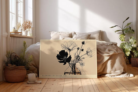 Paul Sinus Wandbild 120x80cm Blumen in Vase minimalistische Linien Illustration beige schwarz botanisches Kunstbild modernes Naturmotiv stilvolle