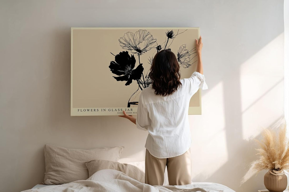 Paul Sinus Wandbild 120x80cm Blumen in Vase minimalistische Linien Illustration beige schwarz botanisches Kunstbild modernes Naturmotiv stilvolle