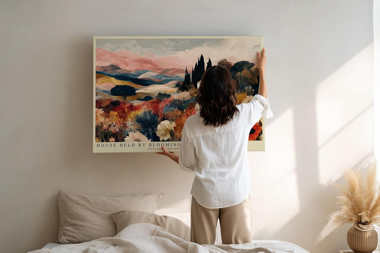 Paul Sinus Wandbild 120x80cm Blumen Landschaft Haus Natur Kunstmotiv Farbenreiche Landschaft mit Blumenfeld und Landhaus