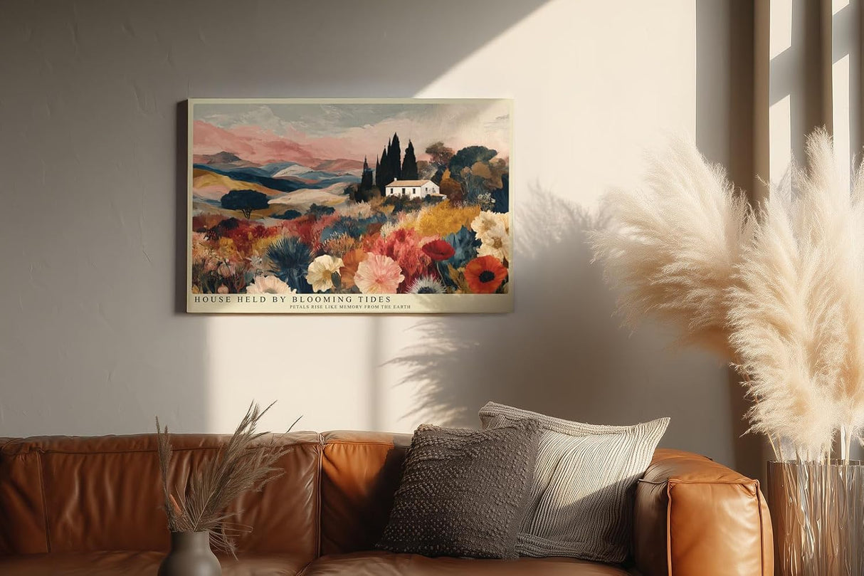 Paul Sinus Wandbild 120x80cm Blumen Landschaft Haus Natur Kunstmotiv Farbenreiche Landschaft mit Blumenfeld und Landhaus