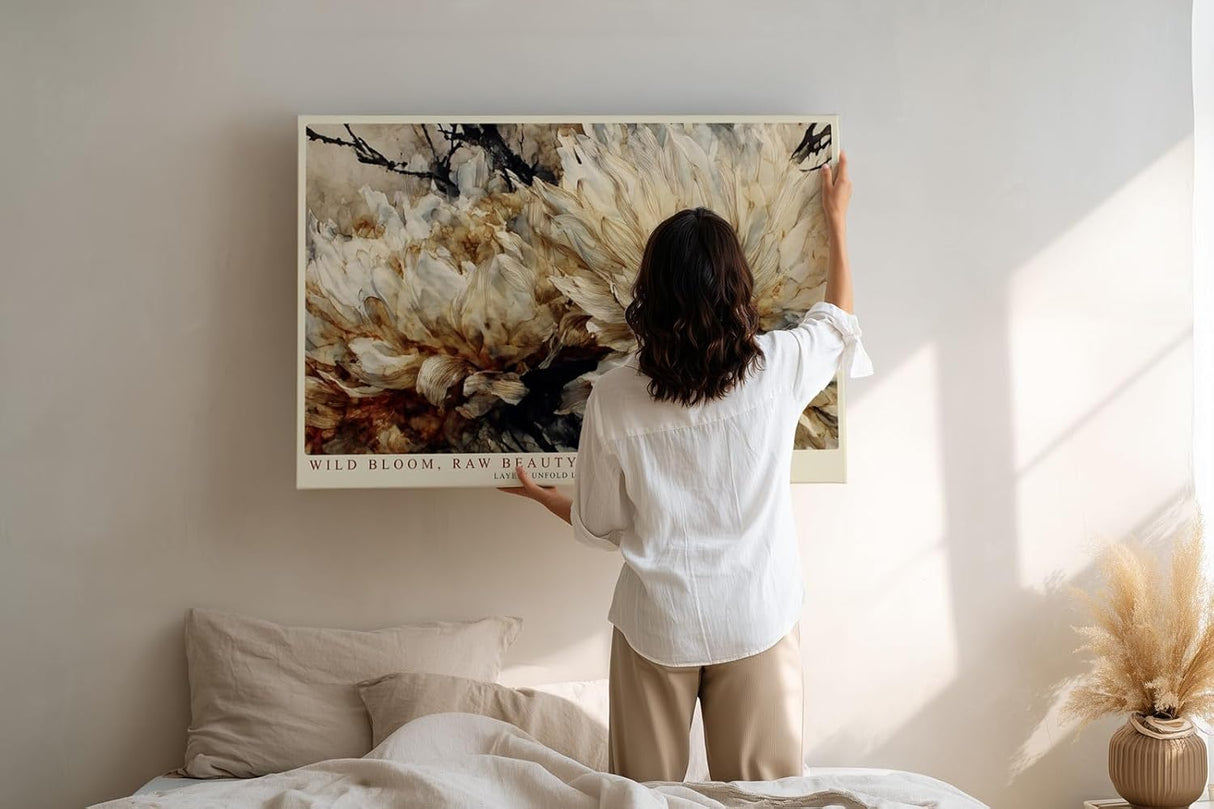Paul Sinus Wandbild 120x80cm Blumen Makro modern beige braun florale Kunst Kunstdruck grosses Kunstbild elegante Wanddekoration fuer Wohnzimmer Büro Flur