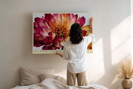 Paul Sinus Wandbild 120x80cm Blumen Makro modern rot beige florale Kunst Kunstdruck grosses Kunstbild elegante Wanddekoration fuer Wohnzimmer Büro Flur