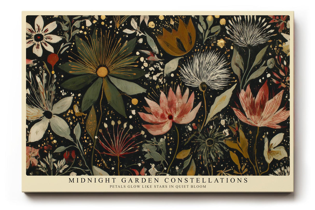 Paul Sinus Wandbild 120x80cm Blumen Nachtgarten botanische Illustration moderne Natur Kunst Wanddekoration Wohnzimmer Schlafzimmer