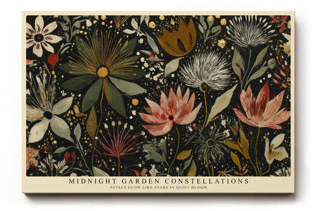 Paul Sinus Wandbild 120x80cm Blumen Nachtgarten botanische Illustration moderne Natur Kunst Wanddekoration Wohnzimmer Schlafzimmer