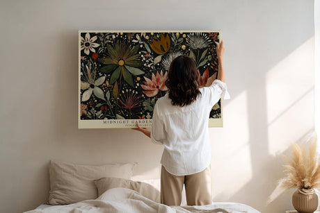 Paul Sinus Wandbild 120x80cm Blumen Nachtgarten botanische Illustration moderne Natur Kunst Wanddekoration Wohnzimmer Schlafzimmer