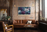 Paul Sinus Wandbild 120x80cm Blumen Pfingstrosen modern violett weiss florale Kunst Kunstdruck grosses Kunstbild elegante Wanddekoration fuer Wohnzimmer Büro Flur