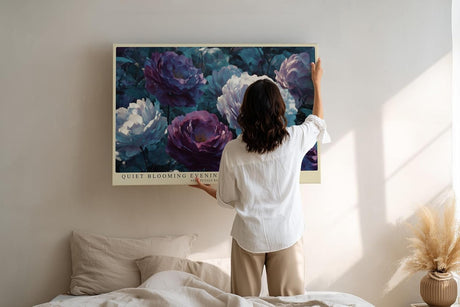 Paul Sinus Wandbild 120x80cm Blumen Pfingstrosen modern violett weiss florale Kunst Kunstdruck grosses Kunstbild elegante Wanddekoration fuer Wohnzimmer Büro Flur