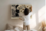 Paul Sinus Wandbild 120x80cm Blumen Stillleben modern weiss schwarz grafische Kunst Kunstdruck grosses Kunstbild elegante Wanddekoration fuer Wohnzimmer Büro Flur