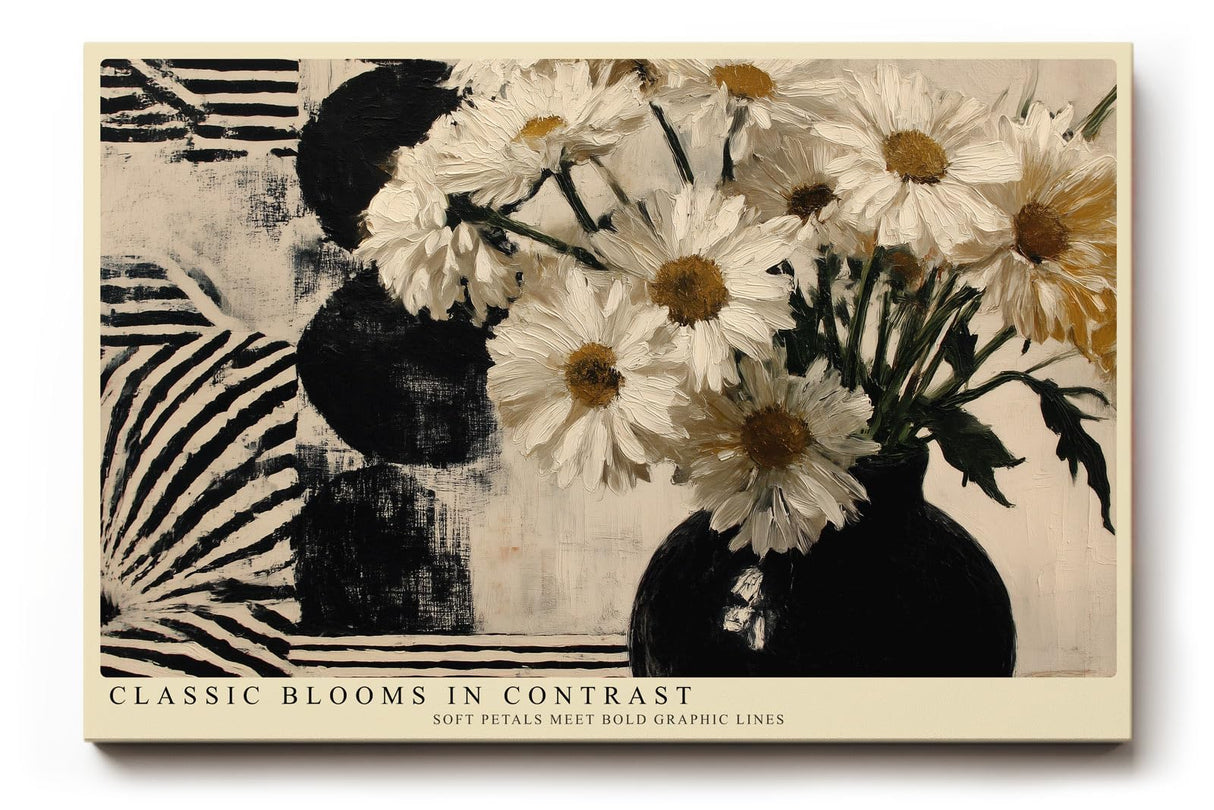 Paul Sinus Wandbild 120x80cm Blumen Stillleben modern weiss schwarz grafische Kunst Kunstdruck grosses Kunstbild elegante Wanddekoration fuer Wohnzimmer Büro Flur