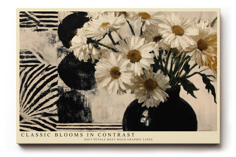 Paul Sinus Wandbild 120x80cm Blumen Stillleben modern weiss schwarz grafische Kunst Kunstdruck grosses Kunstbild elegante Wanddekoration fuer Wohnzimmer Büro Flur