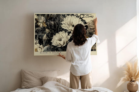 Paul Sinus Wandbild 120x80cm Blumen Stillleben schwarz weiss gold florale Kunst elegante Wanddekoration fuer Wohnzimmer Büro