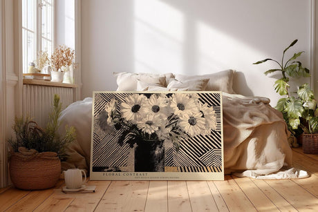 Paul Sinus Wandbild 120x80cm Blumen Stillleben schwarz weiss grafisches Muster moderne florale Kunst Wanddekoration fuer Wohnzimmer Büro