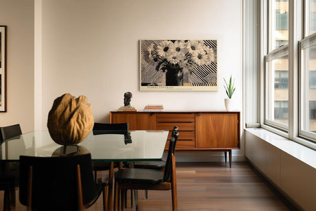 Paul Sinus Wandbild 120x80cm Blumen Stillleben schwarz weiss grafisches Muster moderne florale Kunst Wanddekoration fuer Wohnzimmer Büro