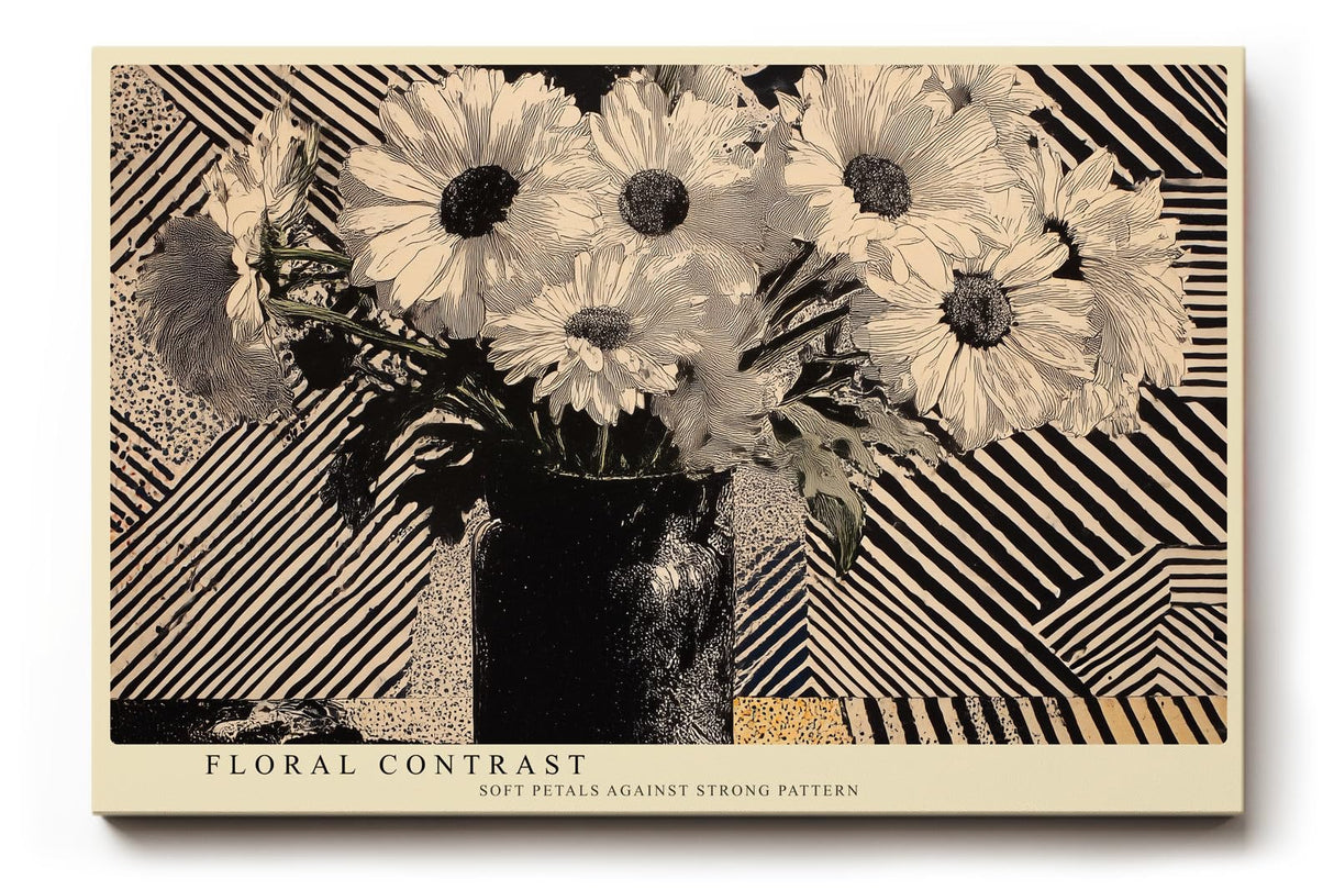 Paul Sinus Wandbild 120x80cm Blumen Stillleben schwarz weiss grafisches Muster moderne florale Kunst Wanddekoration fuer Wohnzimmer Büro