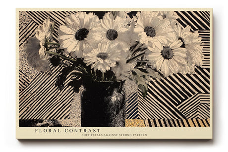 Paul Sinus Wandbild 120x80cm Blumen Stillleben schwarz weiss grafisches Muster moderne florale Kunst Wanddekoration fuer Wohnzimmer Büro