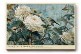 Paul Sinus Wandbild 120x80cm Blumen und Vogel Garten Szene Klassische Natur Kunst in Blau Grün und Weiß für Wohnzimmer Schlafzimmer Büro