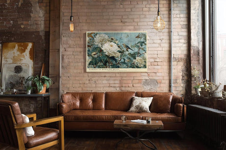 Paul Sinus Wandbild 120x80cm Blumen und Vogel Garten Szene Klassische Natur Kunst in Blau Grün und Weiß für Wohnzimmer Schlafzimmer Büro
