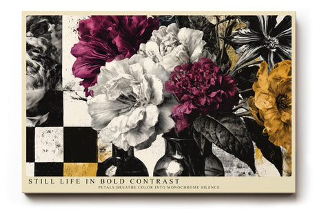 Paul Sinus Wandbild 120x80cm Blumenstillleben mit starkem Farbkontrast Moderne florale Kunst in Schwarz Weiss und Magenta
