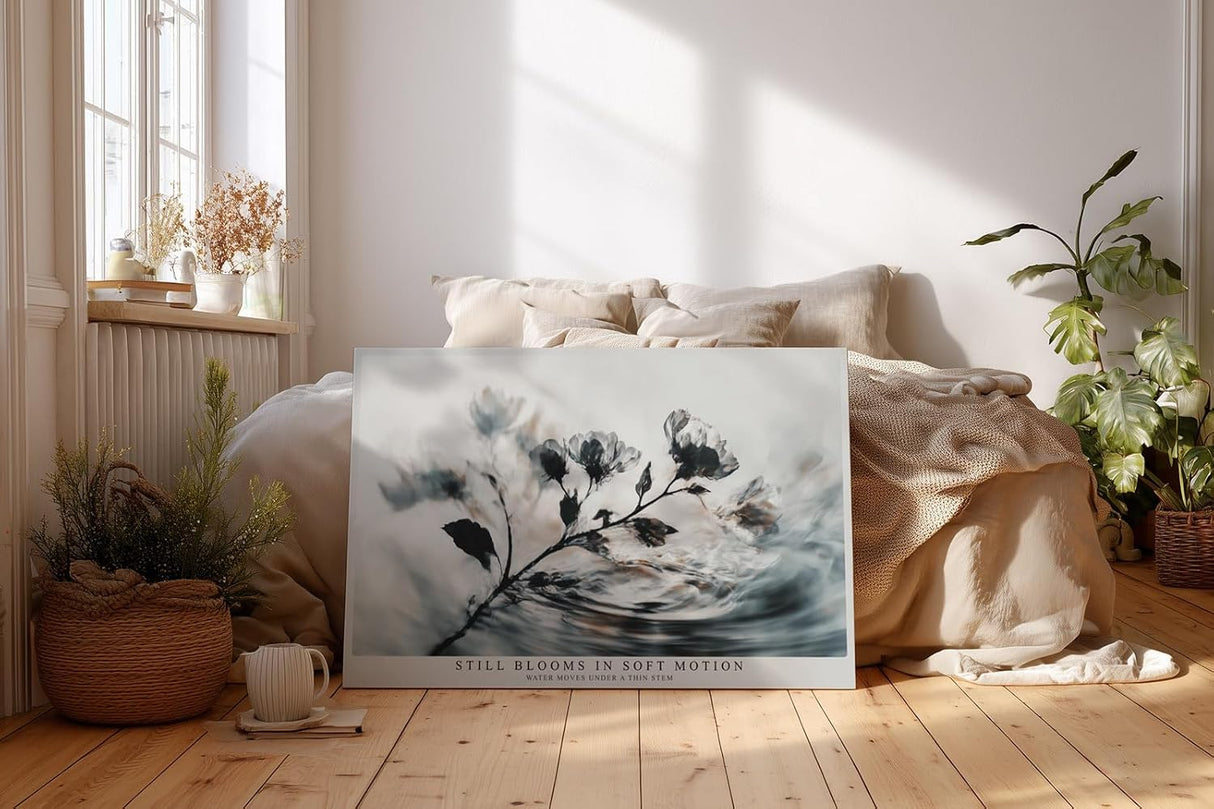 Paul Sinus Wandbild 120x80cm Blüten im Wasser abstrakte Naturkunst zarte Blumen graue ruhige Ästhetik modernes Naturmotiv stilvolle