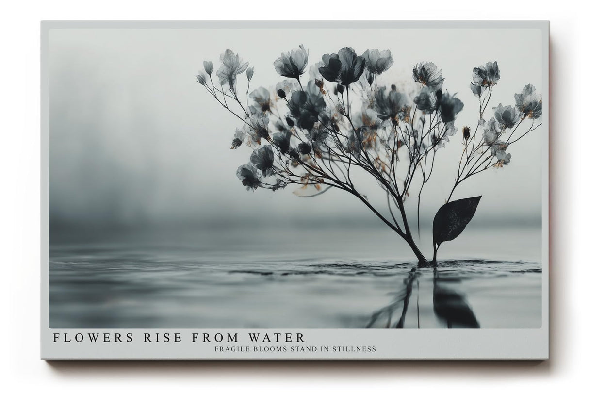 Paul Sinus Wandbild 120x80cm Blüten im Wasser minimalistische Naturkunst zarte Blumen graue ruhige Ästhetik modernes Naturmotiv stilvolle