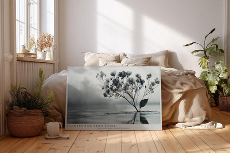 Paul Sinus Wandbild 120x80cm Blüten im Wasser minimalistische Naturkunst zarte Blumen graue ruhige Ästhetik modernes Naturmotiv stilvolle