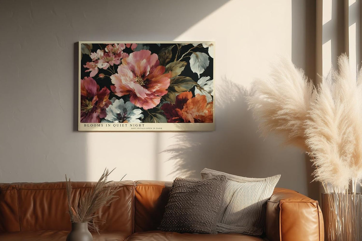 Paul Sinus Wandbild 120x80cm Blüten in dunkler Nacht – Elegantes Blumenmotiv mit leuchtenden Farben und natürlicher Harmonie