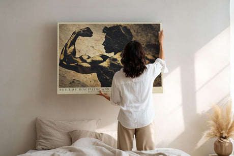 Paul Sinus Wandbild 120x80cm Bodybuilder Silhouette Krafttraining Fitness Kunst Kunstdruck grosses Wandbild 120x80cm motivierende Wanddekoration fuer Fitnessraum Wohnzimmer Büro