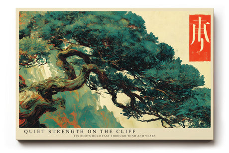 Paul Sinus Wandbild 120x80cm Bonsai Baum Kunst Asiatische Natur Illustration in Grün und Beige für Wohnzimmer Büro und Flur
