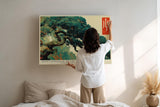 Paul Sinus Wandbild 120x80cm Bonsai Baum Kunst Asiatische Natur Illustration in Grün und Beige für Wohnzimmer Büro und Flur