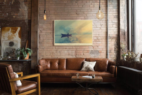 Paul Sinus Wandbild 120x80cm Boot auf stillem See Nebel Landschaft ruhige Naturfotografie sanfte Farben moderne Wanddekoration fuer Wohnzimmer Büro