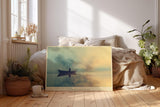 Paul Sinus Wandbild 120x80cm Boot auf stillem See Nebel Landschaft ruhige Naturfotografie sanfte Farben moderne Wanddekoration fuer Wohnzimmer Büro