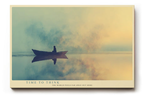 Paul Sinus Wandbild 120x80cm Boot auf stillem See Nebel Landschaft ruhige Naturfotografie sanfte Farben moderne Wanddekoration fuer Wohnzimmer Büro