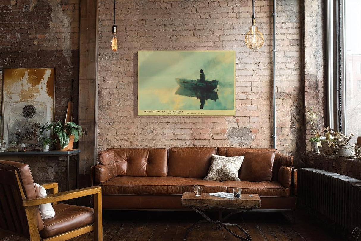 Paul Sinus Wandbild 120x80cm Boot auf stillem Wasser moderne Kunst ruhige Landschaft Malerei grün gold Kunstdruck meditative
