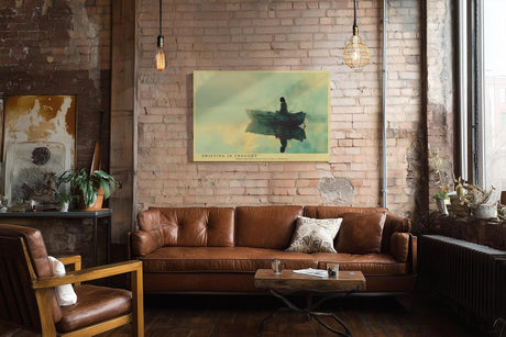 Paul Sinus Wandbild 120x80cm Boot auf stillem Wasser moderne Kunst ruhige Landschaft Malerei grün gold Kunstdruck meditative