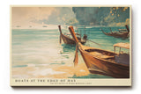 Paul Sinus Wandbild 120x80cm Boote am Meer Küsten Landschaft Kunst in Blau und Gold für Wohnzimmer Büro und Schlafzimmer