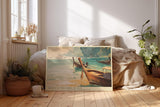 Paul Sinus Wandbild 120x80cm Boote am Meer Küsten Landschaft Kunst in Blau und Gold für Wohnzimmer Büro und Schlafzimmer