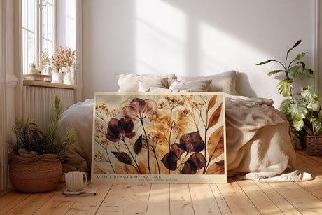 Paul Sinus Wandbild 120x80cm Botanische Blätter Kunst in Braun Beige und Gold Natur Illustration für Wohnzimmer Schlafzimmer Büro
