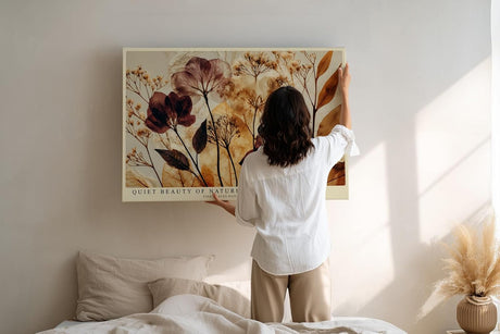 Paul Sinus Wandbild 120x80cm Botanische Blätter Kunst in Braun Beige und Gold Natur Illustration für Wohnzimmer Schlafzimmer Büro