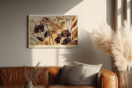 Paul Sinus Wandbild 120x80cm Botanische Blätter Kunst in Braun Beige und Gold Natur Illustration für Wohnzimmer Schlafzimmer Büro