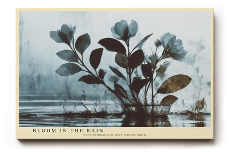 Paul Sinus Wandbild 120x80cm botanische Blumen im Regen moderne Naturmalerei blau grau Kunstdruck ruhige florale