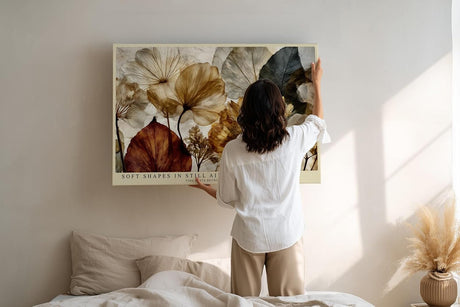 Paul Sinus Wandbild 120x80cm Botanische Blumen Komposition in Beige Braun Natur Kunst Modernes Florales Design für Wohnzimmer Schlafzimmer Büro