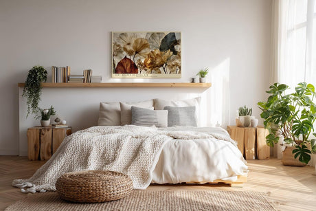 Paul Sinus Wandbild 120x80cm Botanische Blumen Komposition in Beige Braun Natur Kunst Modernes Florales Design für Wohnzimmer Schlafzimmer Büro