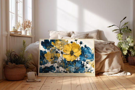 Paul Sinus Wandbild 120x80cm Botanische Blumen Moderne Kunst Gelbe und Blaue Blueten Florale Dekoration